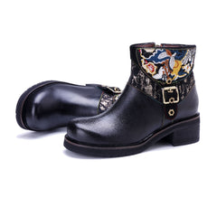 Socofy Handmade Leather Side Zipper Short Boots