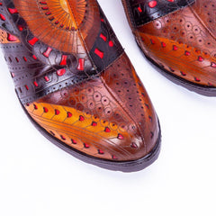 Socofy thick heel low top round toe eyelte deco women's retro heels pumps