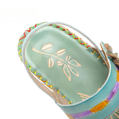 Socofy Vicconfy Genunie Leather Floral Handmade Women's Sandals