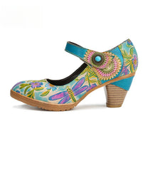 Socofy Vicconfy Floral Handmade Velcro Single Shoes High Heels