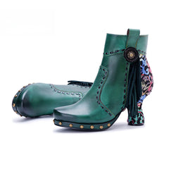 Socofy Vicconfy Retro Handmade Side Fringe Ankle Boots
