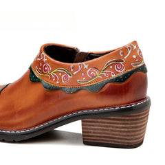 Socofy spring genuine leather retro palace style women's shoes