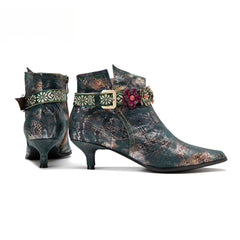 Socofy Retro British style metal texture low heel women's short boots