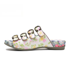 Socofy Vicconfy Summer Floral Leather Slippers