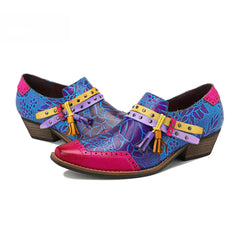 Socofy Leather Vintage Cowboy Style Women's Shallow Mouth Single Shoes