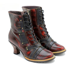 Socofy Leather Vintage Boots High Heeled Boots