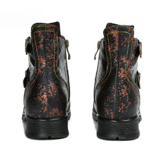 Socofy Vicconfy Genuine Leather Ethnic Vintage Rivet Belt Buckle Boots