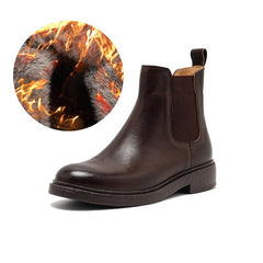 Socofy Fall Winter Genuine Leather Mid Heel Chelsea Boots