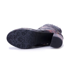 Socofy Winter Retro Lace Print Heeled Boots