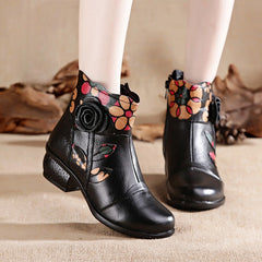 Socofy Handmade Ethnic Leather Short Boots