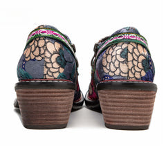 Socofy Leather Patchwork Vintage Graffiti Oxfords Brogues