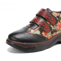 Socofy Vicconfy Genuine Leather Retro Printed Comfort Loafers