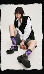 Socofy Vintage mid-calf socks for women combed cotton fashion socks