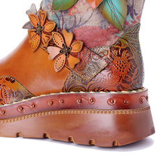 Socofy Winter Vintage Ethnic Floral Boots