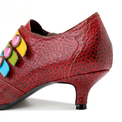 Socofy Red Leather Vintage Buckle High Heels Women's Shoes