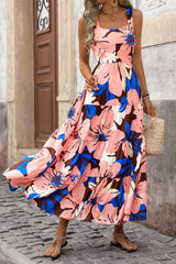 Floral Ruffle Long Flowy Cute Casual Beach Boho Maxi Dresses