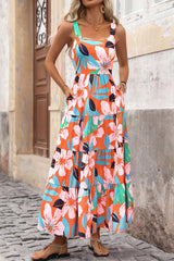 Floral Ruffle Long Flowy Cute Casual Beach Boho Maxi Dresses