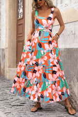 Floral Ruffle Long Flowy Cute Casual Beach Boho Maxi Dresses