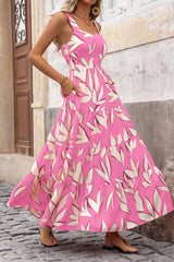 Floral Ruffle Long Flowy Cute Casual Beach Boho Maxi Dresses