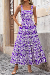 Floral Ruffle Long Flowy Cute Casual Beach Boho Maxi Dresses