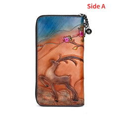 Socofy Long Wallets Vintage Woman Wallet Genuine Leather Phone Bag Lady Hand-painted Leather Purse