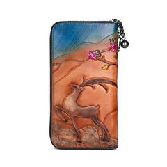 Socofy Long Wallets Vintage Woman Wallet Genuine Leather Phone Bag Lady Hand-painted Leather Purse