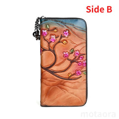 Socofy Long Wallets Vintage Woman Wallet Genuine Leather Phone Bag Lady Hand-painted Leather Purse