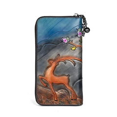 Socofy Long Wallets Vintage Woman Wallet Genuine Leather Phone Bag Lady Hand-painted Leather Purse