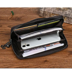 Socofy Long Wallets Vintage Woman Wallet Genuine Leather Phone Bag Lady Hand-painted Leather Purse
