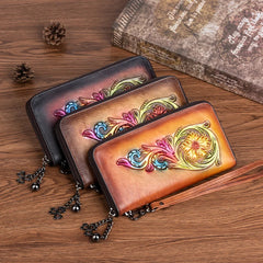 Socofy Retro Head Layer Cowhide Women Wallet Embossed Purse For Women Genuine Leather Luxury Clutch