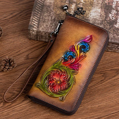 Socofy Retro Head Layer Cowhide Women Wallet Embossed Purse For Women Genuine Leather Luxury Clutch
