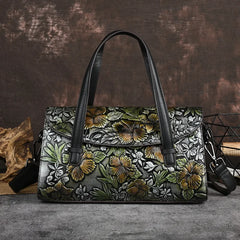 Socofy Genuine Leather Women's Handbag Retro Handmade Embossed Shoulder Bag Versatile Large Capacity Cowhide Crossbody Bags