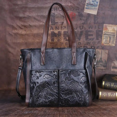 Socofy Vintage Women Shoulder Bag Genuine Leather Handbag Handmade Embossed Tote Bag Ladies