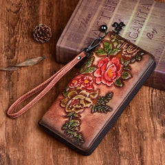 Socofy Women's Vintage Wallet Female Long Genuine Leather Wallets Woman's Purses Card Holder