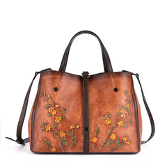 Socofy Women's Bag Genuine Leather Handbag For Women Vintage Embossed Female Shoulder Bag Handmade Large Capacity Crossbody Bag