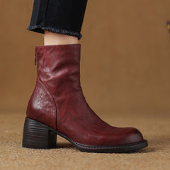 Socofy Fall Winter Vintage Round Toe Mid Heel Short Boots