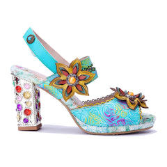 Socofy Summer Handmade Leather Baroque High Heel Sandals
