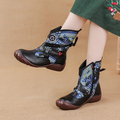 Socofy Vintage Ethnic Leather Short Boots