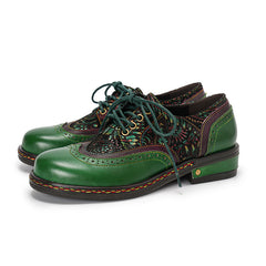 Socofy Ethnic Style Leather Brogue Shoes
