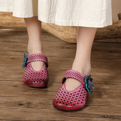 Socofy Handmade Round Toe Cutout Low Shoes