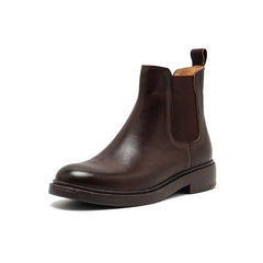 Socofy Fall Winter Genuine Leather Mid Heel Chelsea Boots
