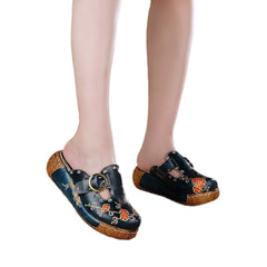 Socofy Summer Leather Chunky Slippers