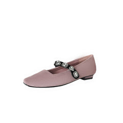 Socofy Autumn Square Toe Sheepskin Metal Buckle Chunky Heel Shoes