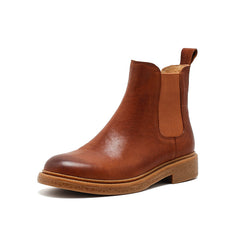 Socofy Fall Winter Genuine Leather Mid Heel Chelsea Boots