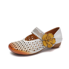 Socofy Handmade Round Toe Cutout Low Shoes
