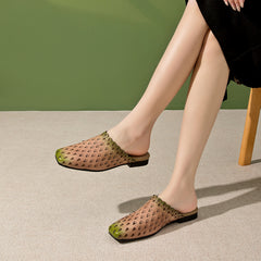 Socofy Spring Summer Leather Vintage Flat Slippers