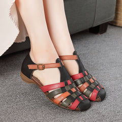 Socofy Vintage Woven Soft Leather National Style Sandals