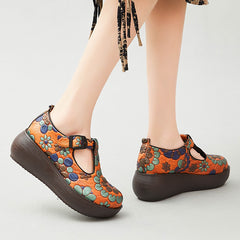Socofy Retro Ethnic Floral Platform Shoes