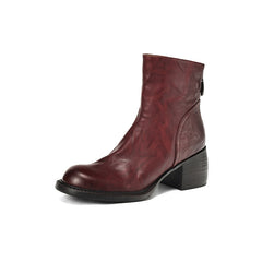 Socofy Fall Winter Vintage Round Toe Mid Heel Short Boots