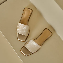 Socofy Square Toe Vintage Ethnic Flat Slippers